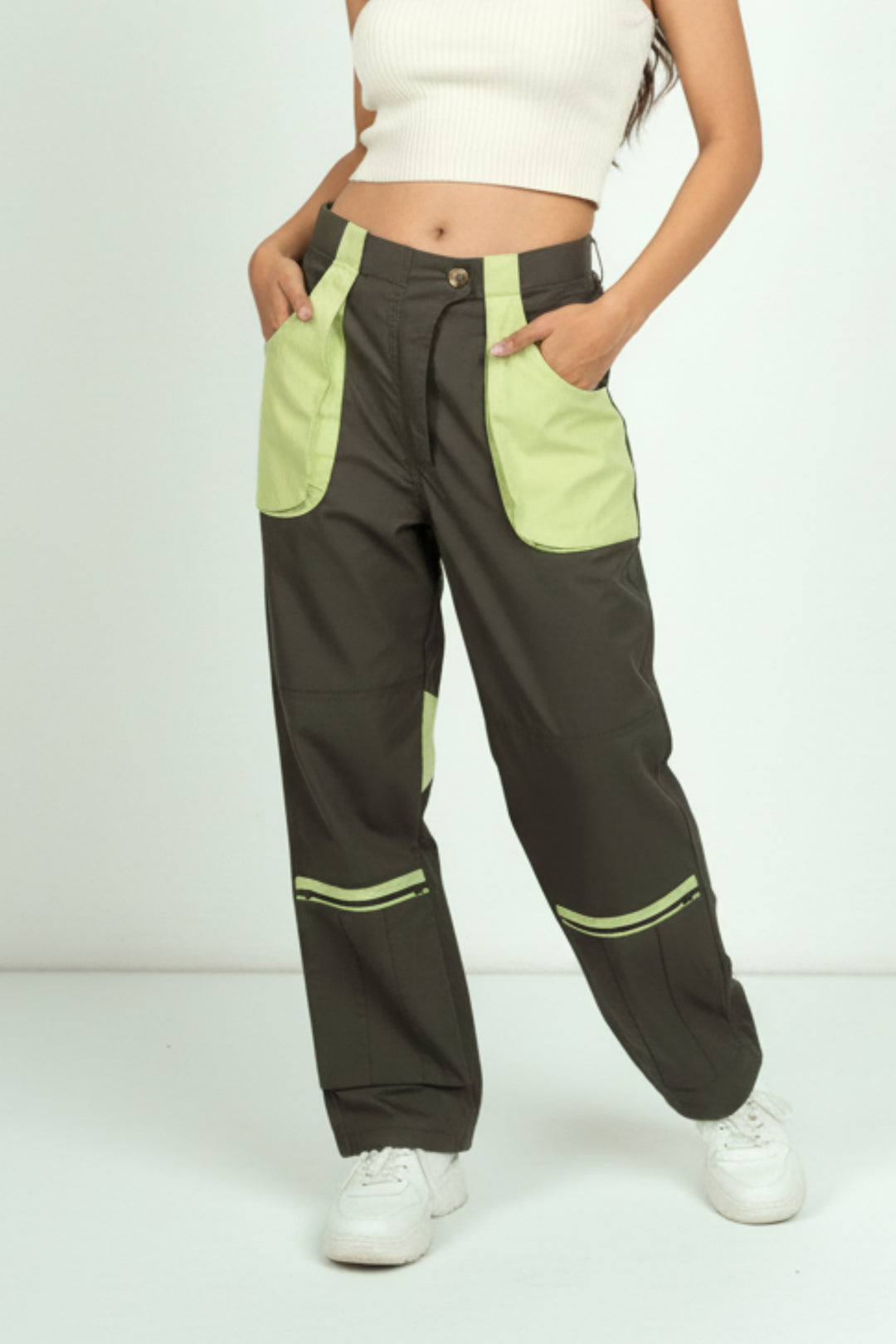 Green Cargo Pants With Patch Pockets