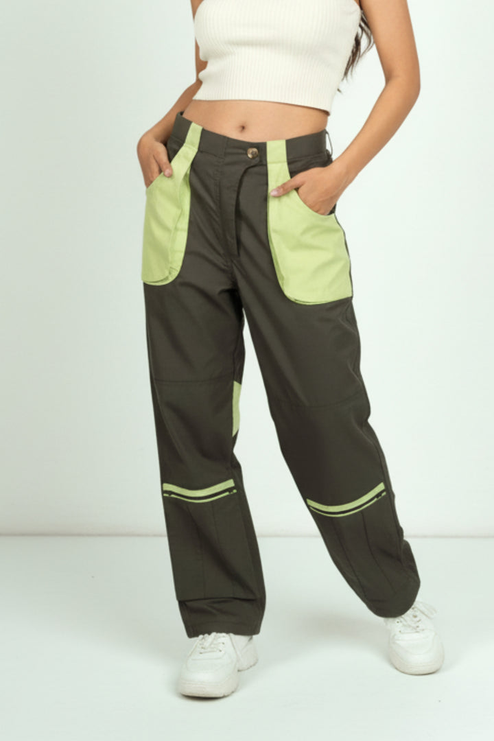 Green Cargo Pants With Patch Pockets