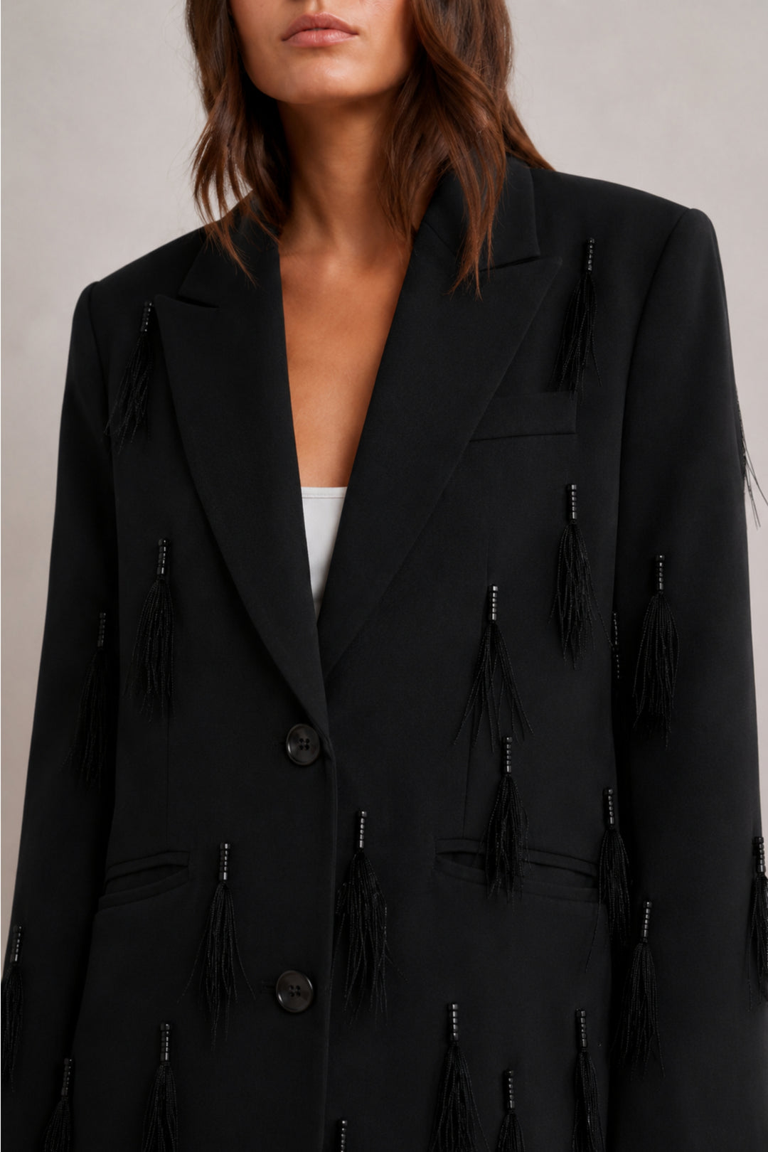 Feather Tassels Black Blazer