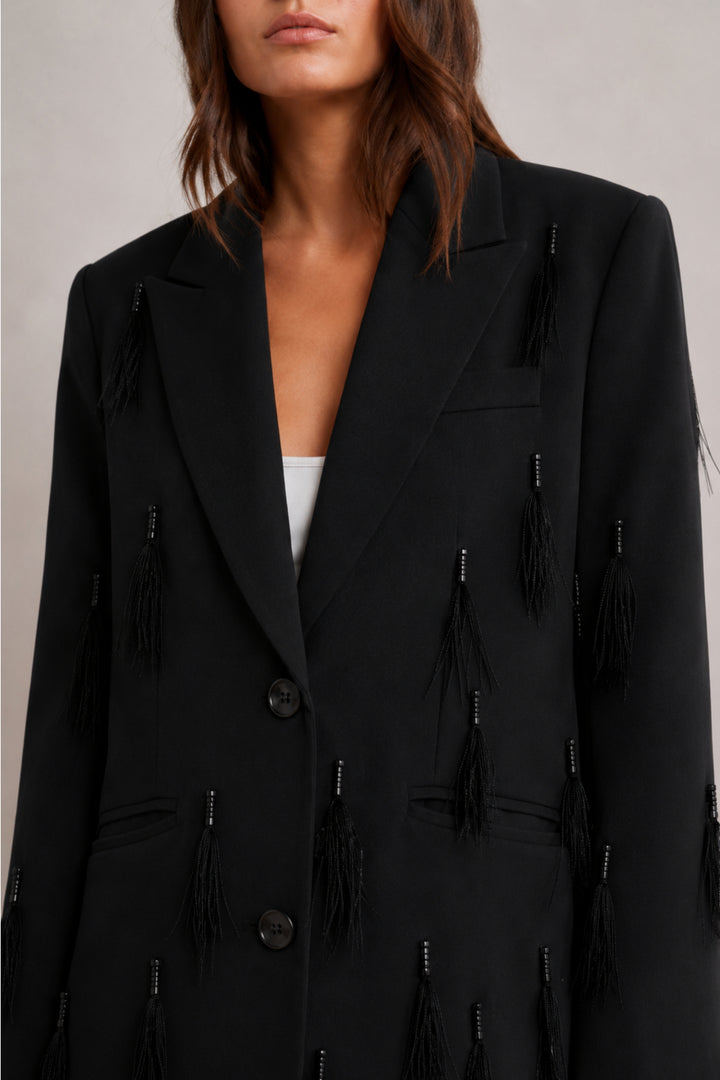 Feather Tassels Black Blazer