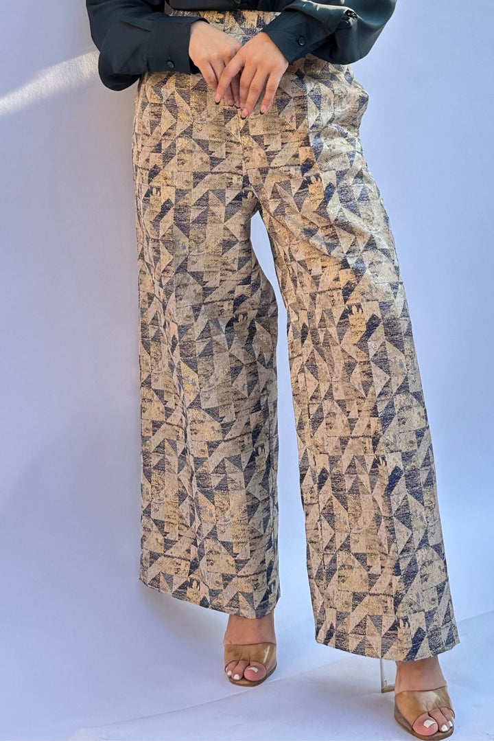 Womens glam palazzo pants with brocade print