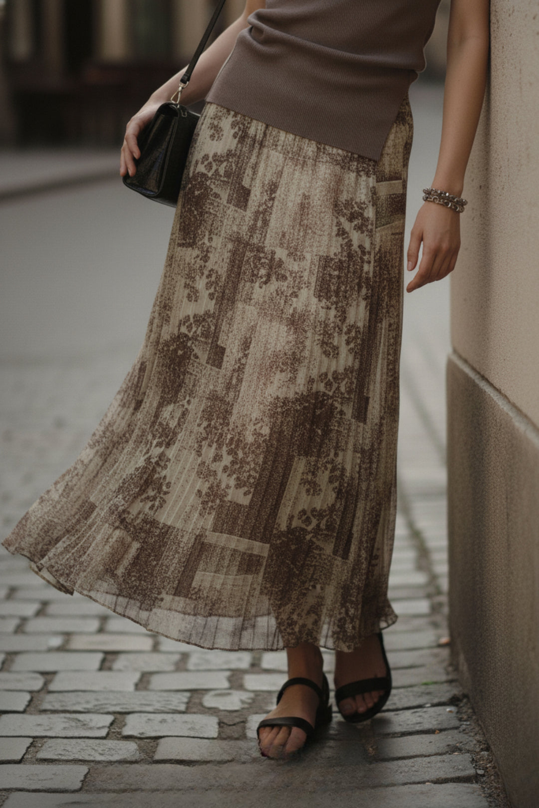 Brown Top & Printed Skirt Coord Set