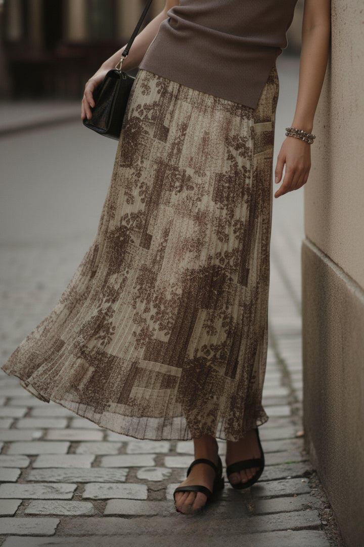 Brown Top & Printed Skirt Coord Set