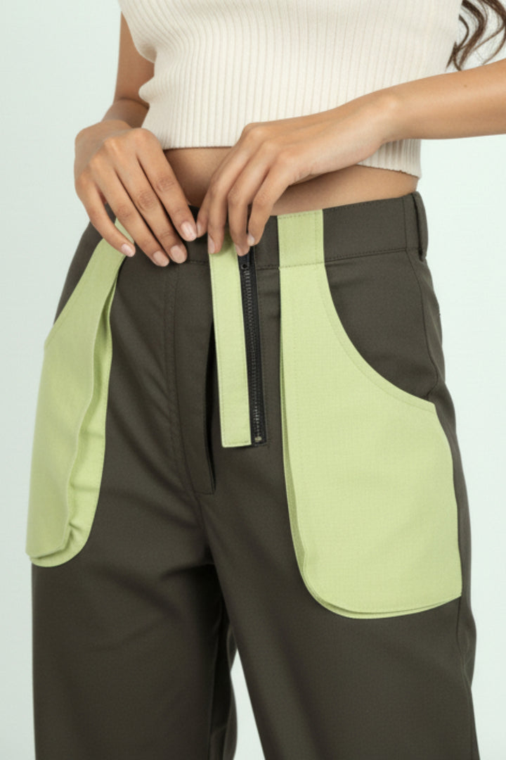 Green Cargo Pants With Patch Pockets