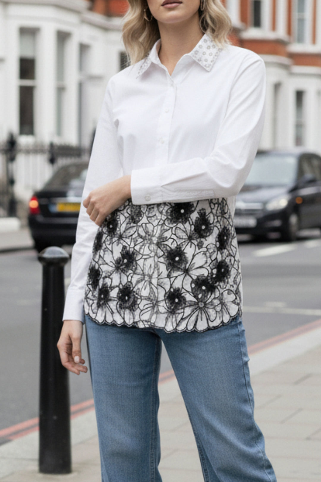 Scottie White Shirt with Black Embroidery