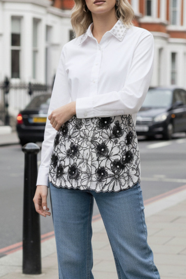 Scottie White Shirt with Black Embroidery
