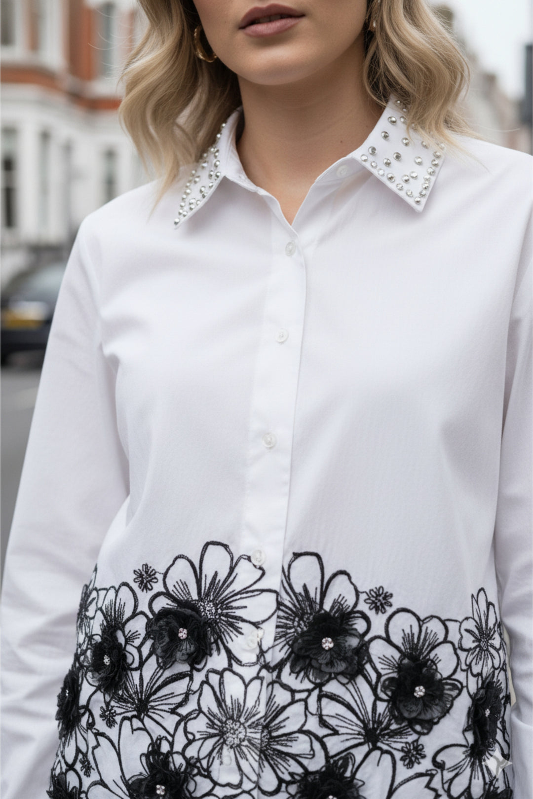 Scottie White Shirt with Black Embroidery