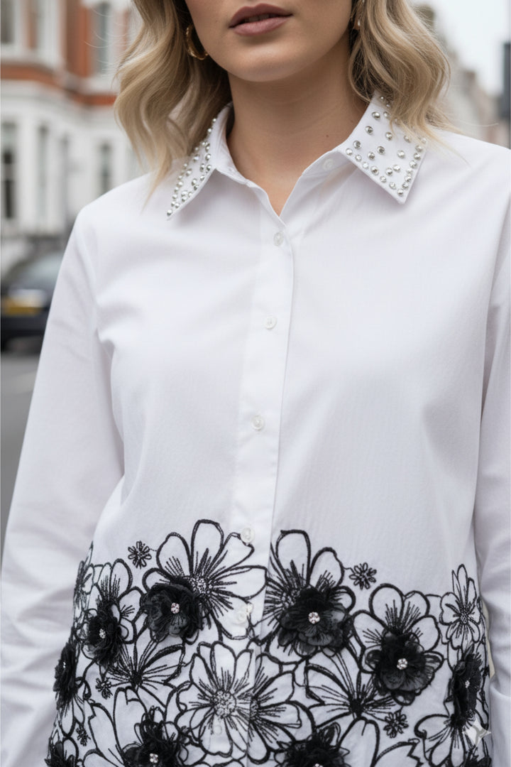 Scottie White Shirt with Black Embroidery