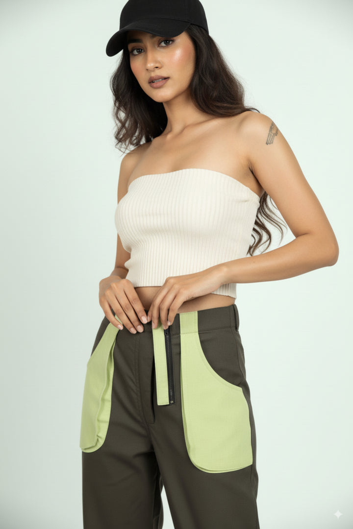 Green Cargo Pants With Patch Pockets