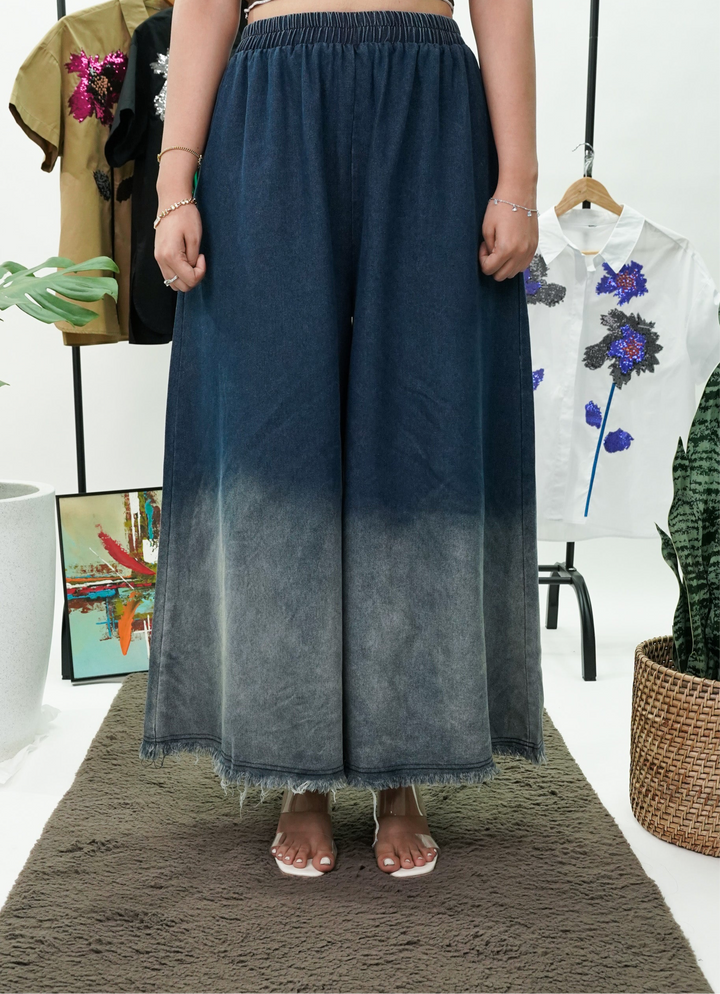 Blue Faded Wide Leg Denim Pant