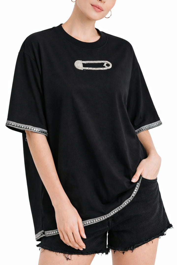 Noir Crystal Pin Tee