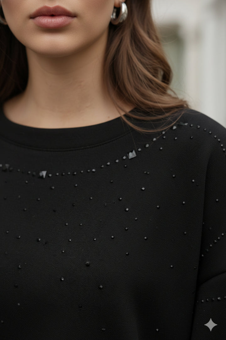 Amy Black Feather Detail T-shirt