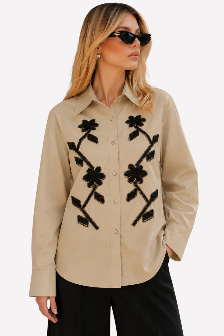 Beige Floral Embellished Shirt
