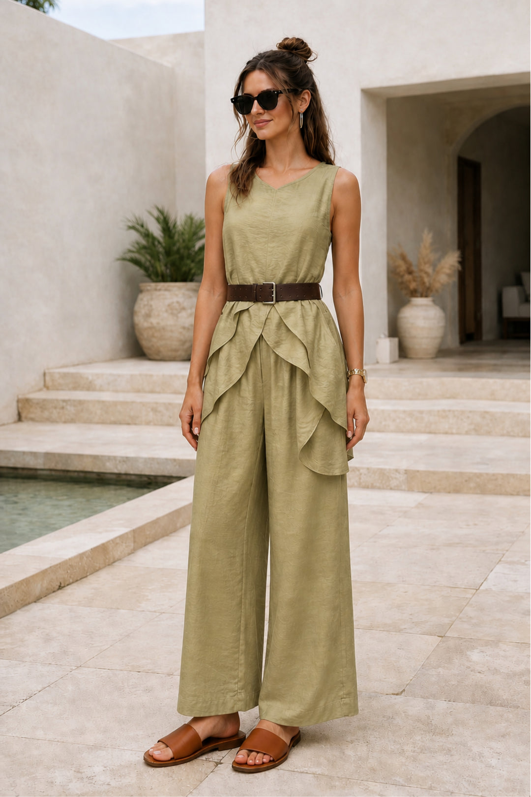 Olive Layered Belt Co-ord