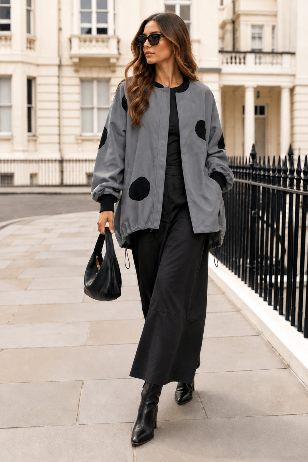 Grey Jacket With Black Polka Dot