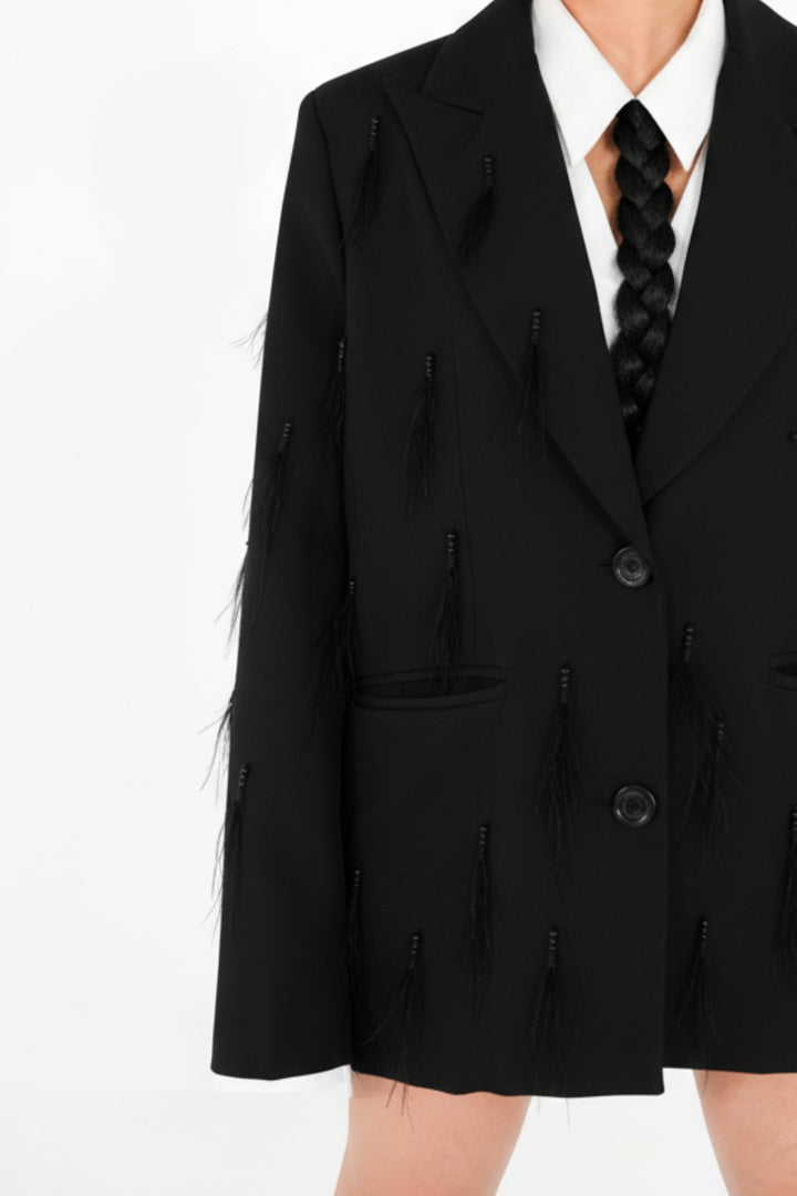 Feather Tassels Black Blazer