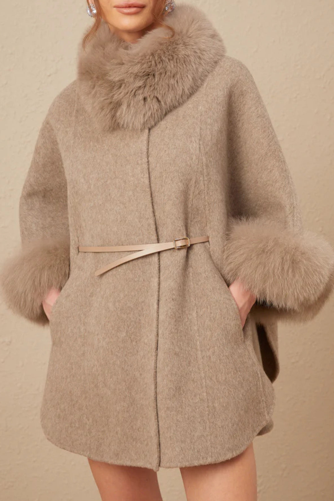 Cashmere Couture Fur-Trim Cape