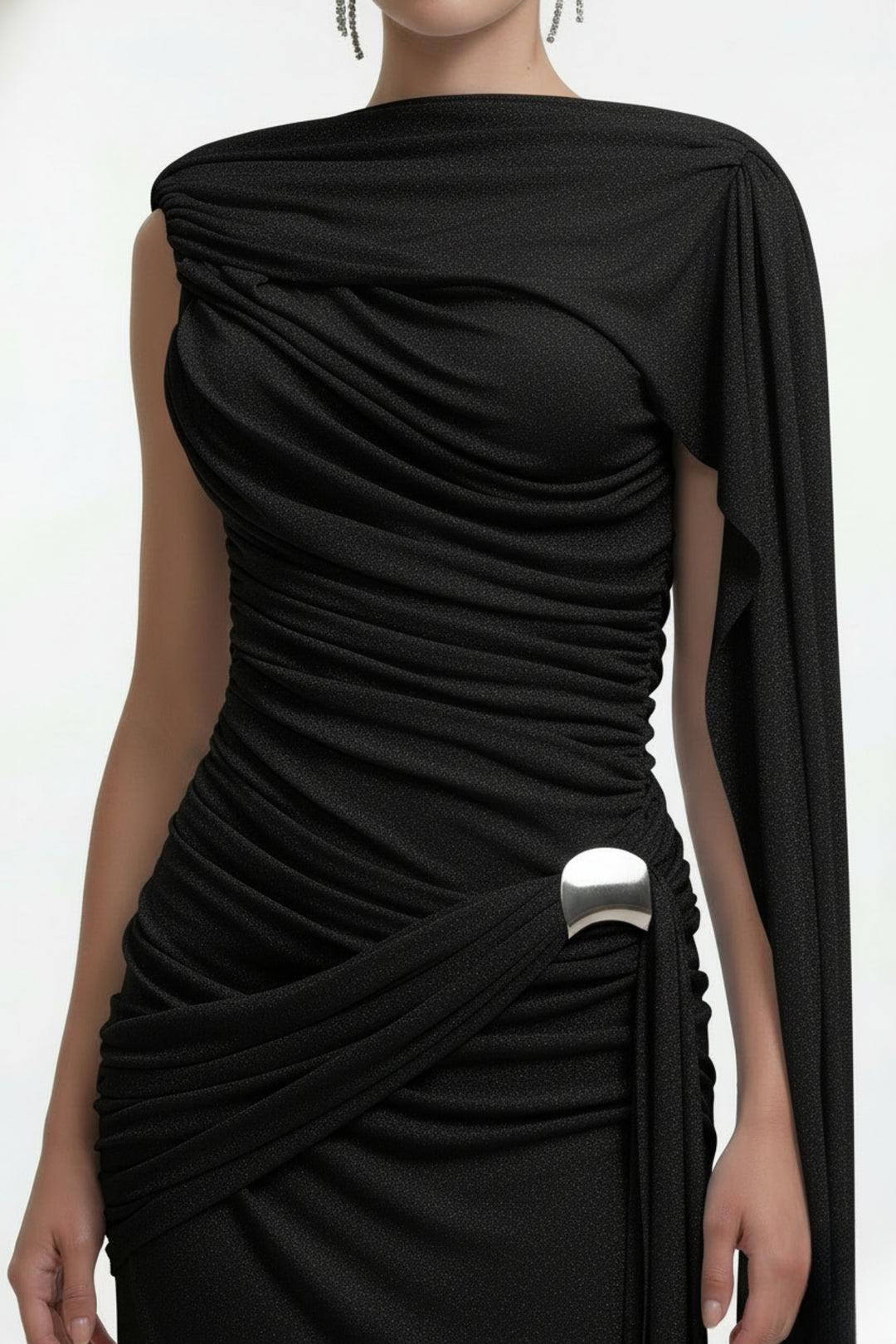 Black  Draped Bodycon Maxi Dress