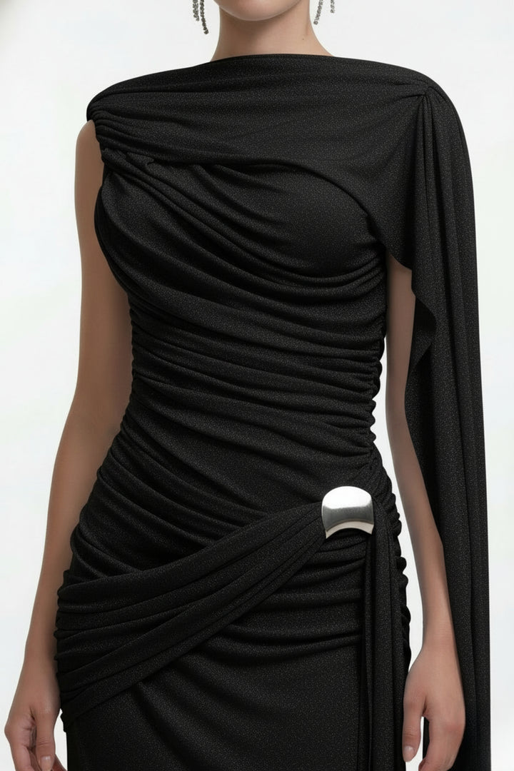Black  Draped Bodycon Maxi Dress
