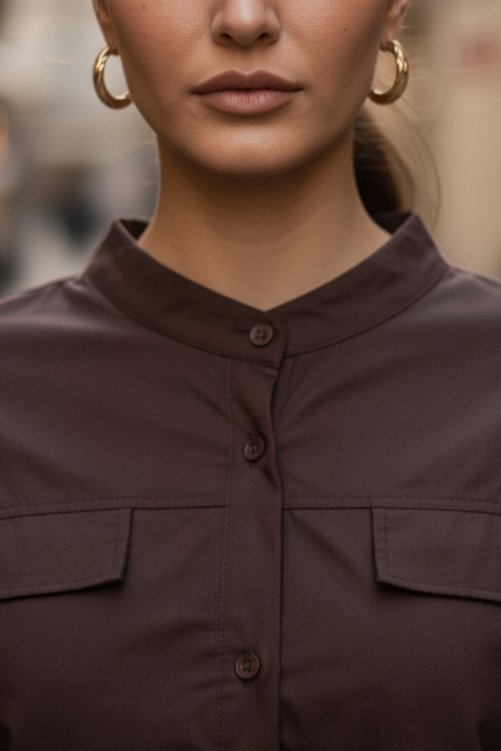 Cocoa Utility Band-Collar Shirt