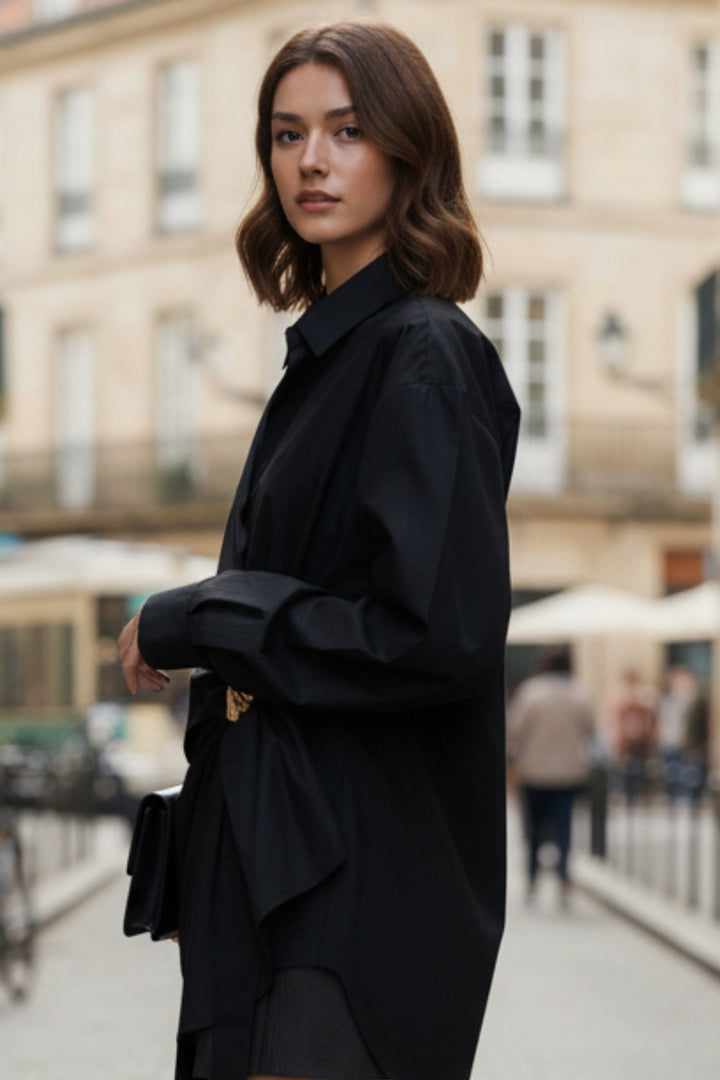Noir Drape Buckle Shirt