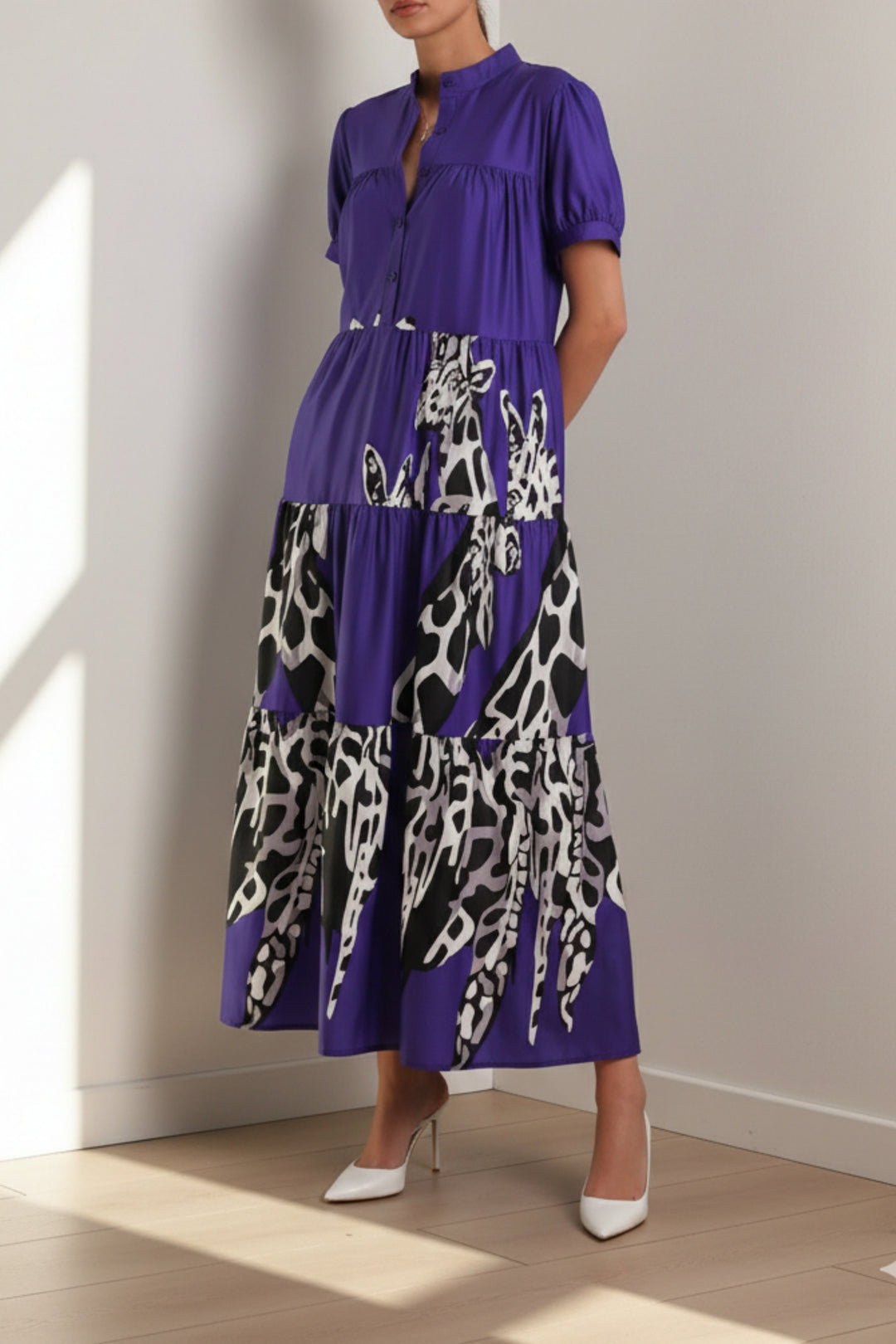 Purple Printed Tiered Dress