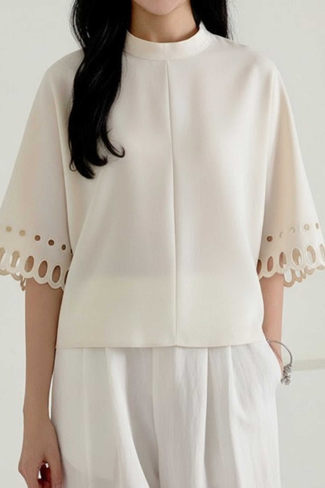 Amara Bonewhite Scalloped Crop Top