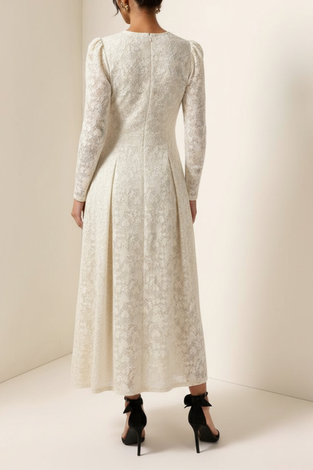 Flutter & Pleat Sand Net Dress