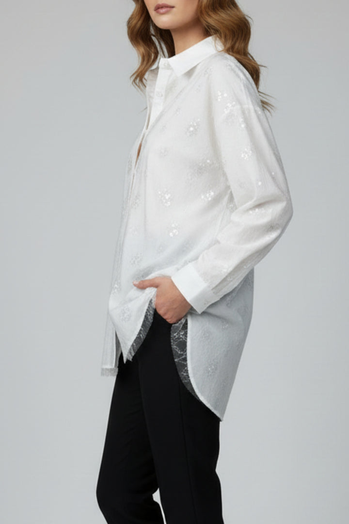 White Mesh Sequin Layered Shirt