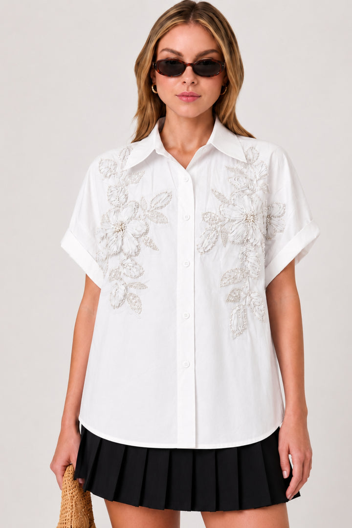 White Floral Oversized Shirt