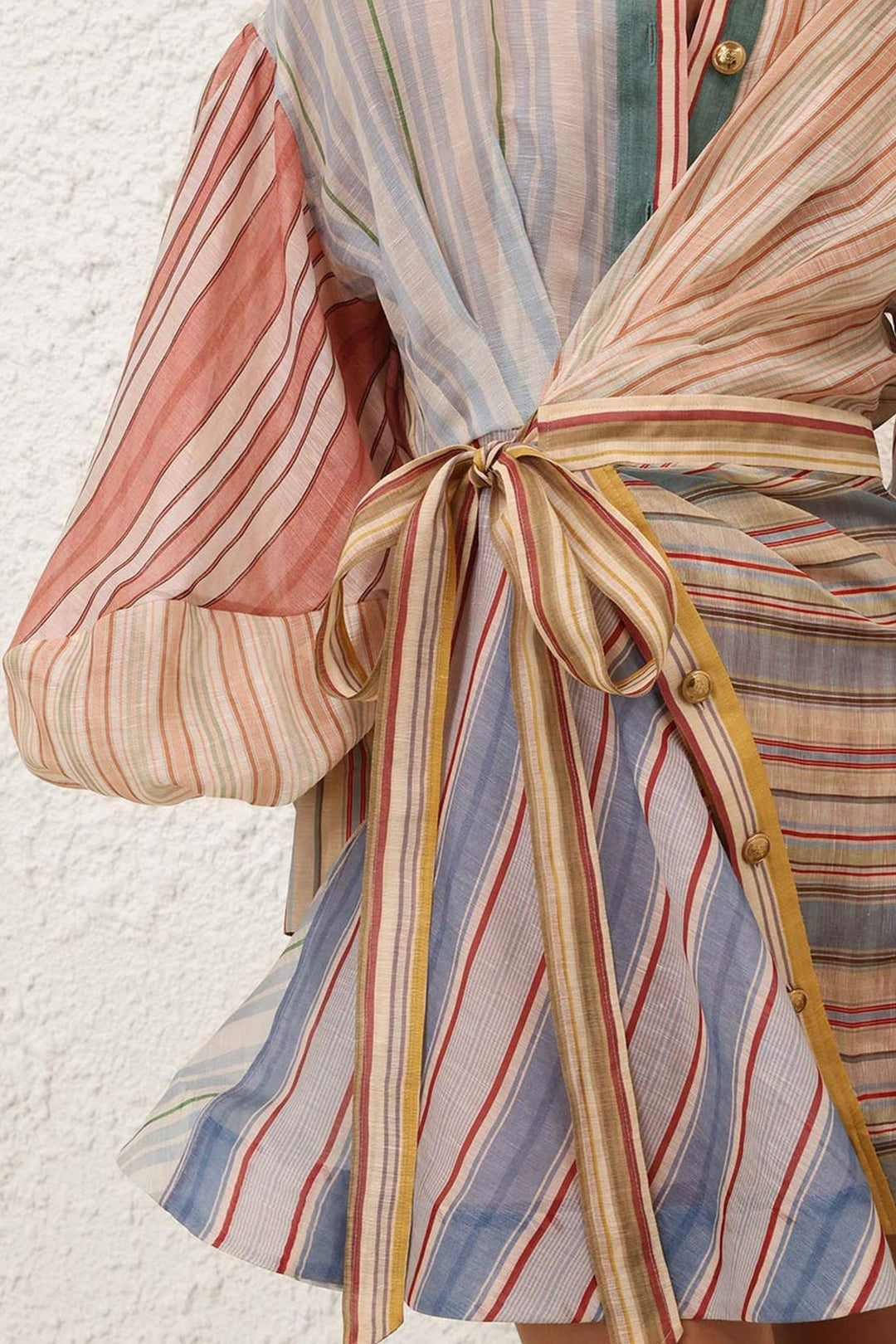 Pastel Striped Puff-Sleeve Dress