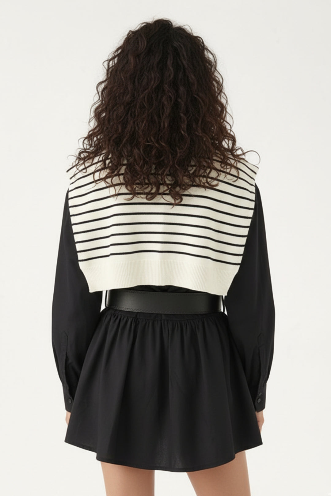 Black Belted White Overlay Shirt Dress