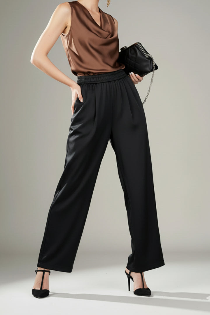 Drift Black Wide Leg Satin Pants