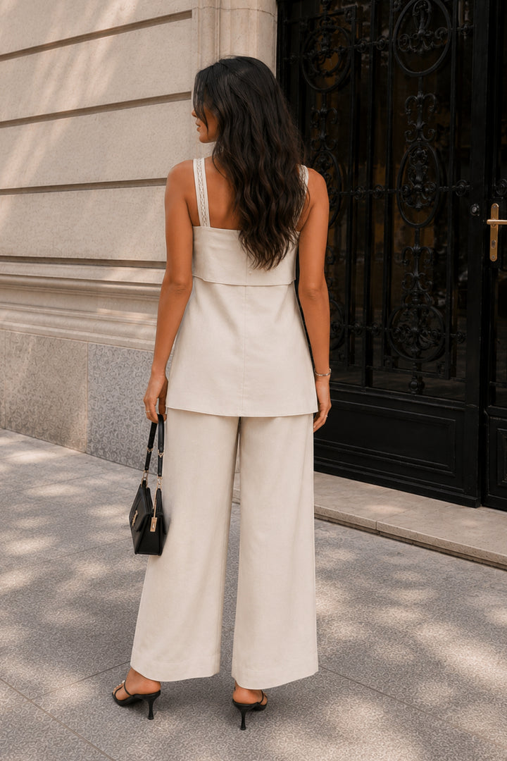 Ecru Linen Embellished Co-Ord