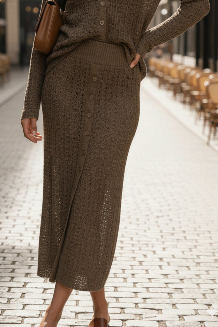 Sage Green Button Down Crochet Knit Coord Set