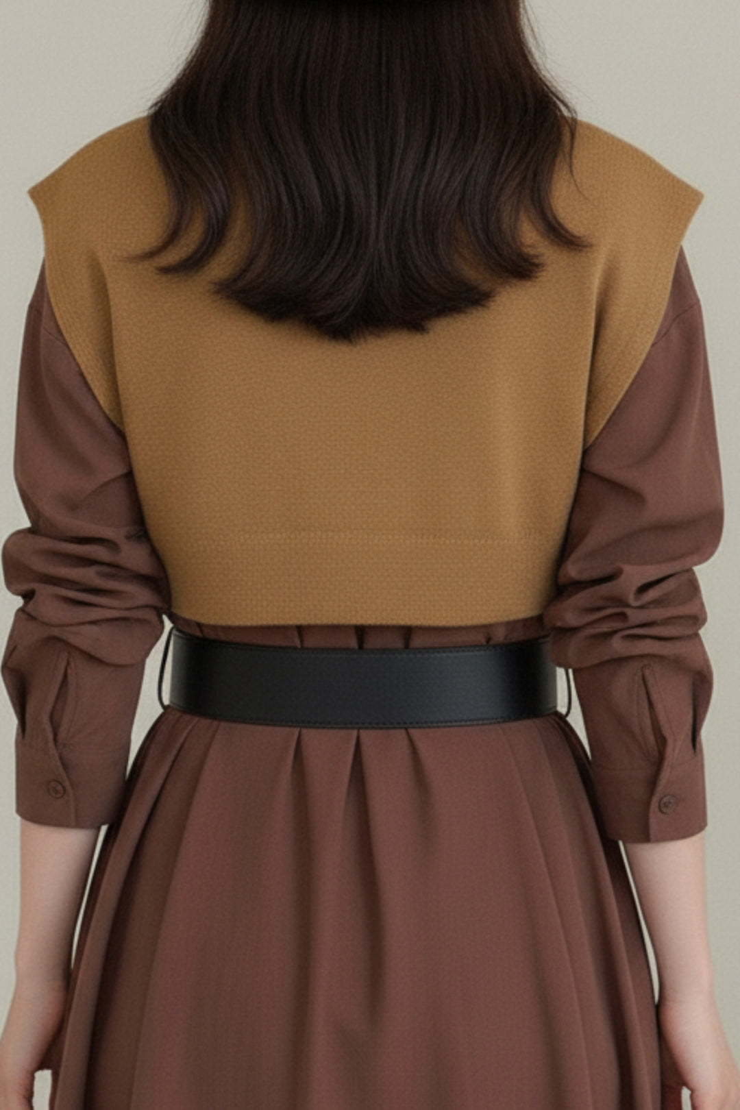 Cocoa Belted Mustard Overlay Shirt Dress