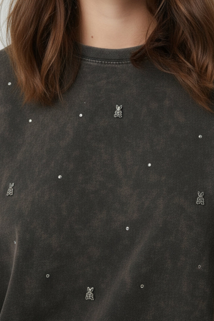 Grey Washed Teddy Embellished T-shirt
