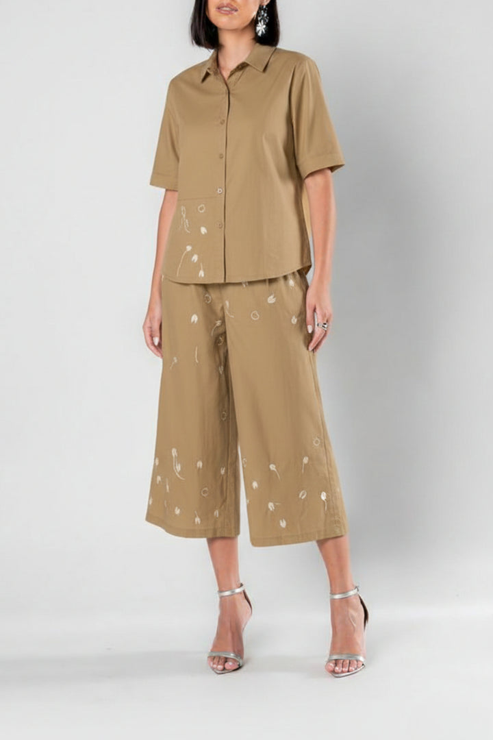 Khaki Elegance Embroidered Coord Set