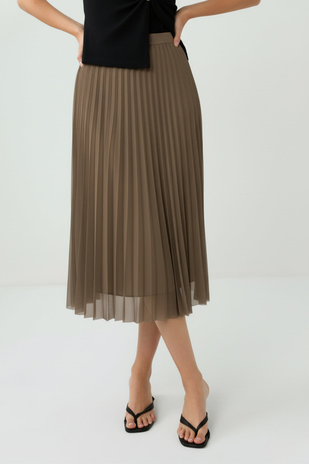 Beige Mesh Pleated Skirt