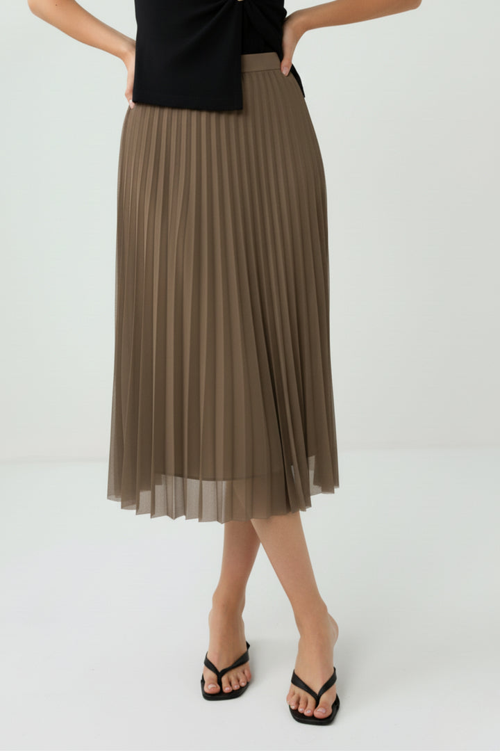 Beige Mesh Pleated Skirt