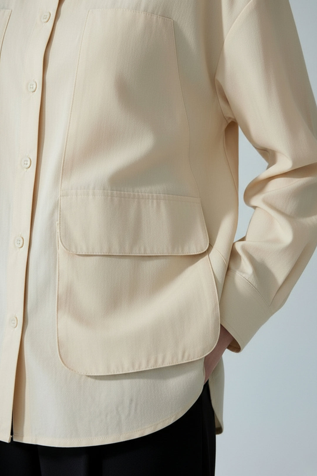 Cream Cotton Shirt With Patch Pockets