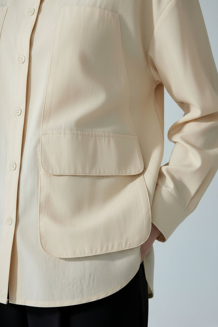 Cream Cotton Shirt With Patch Pockets