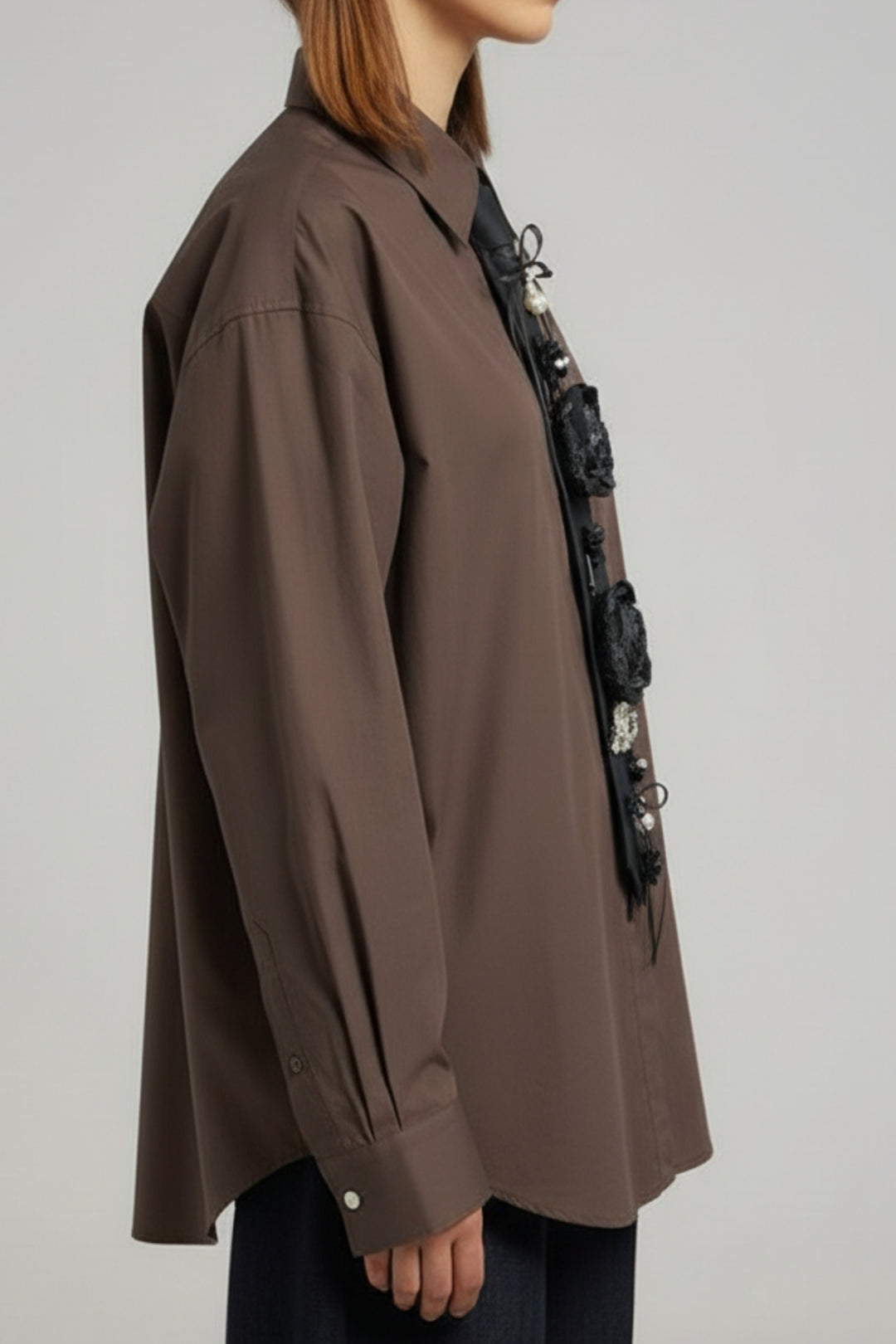 Cocoa Tie-Up Floral Embellished Shirt