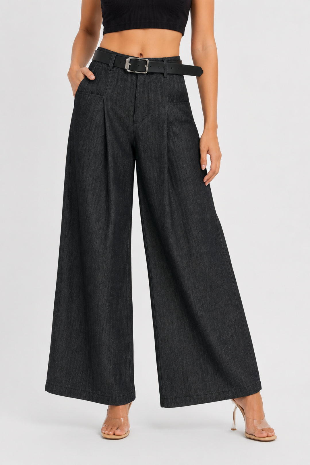 Noir Denim Wide-Leg Pants