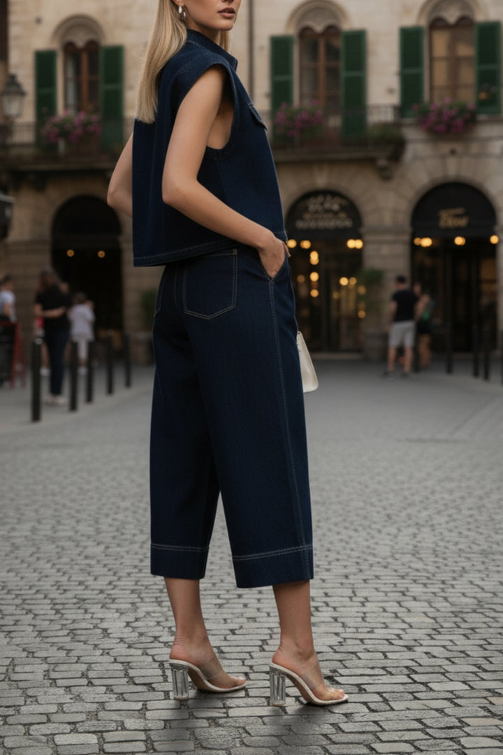 Cotton Denim Shirt And Pant Coord Set