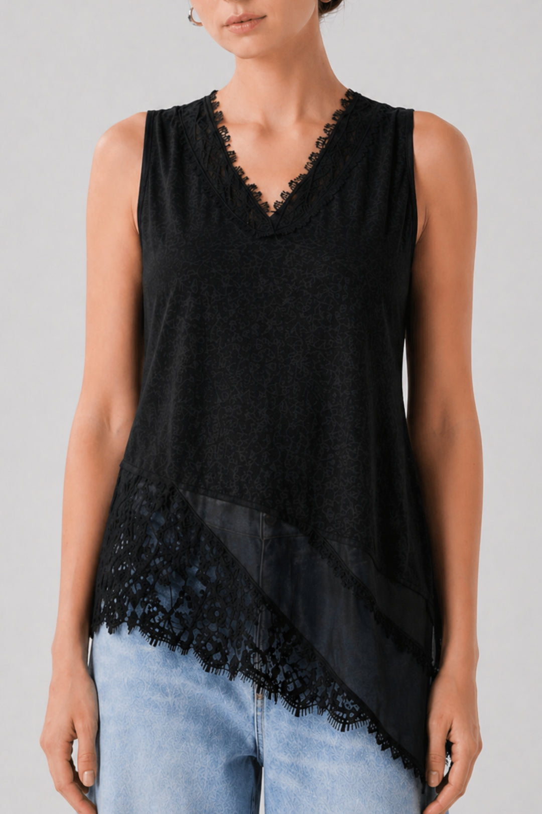 Black  Lace Cascade Top