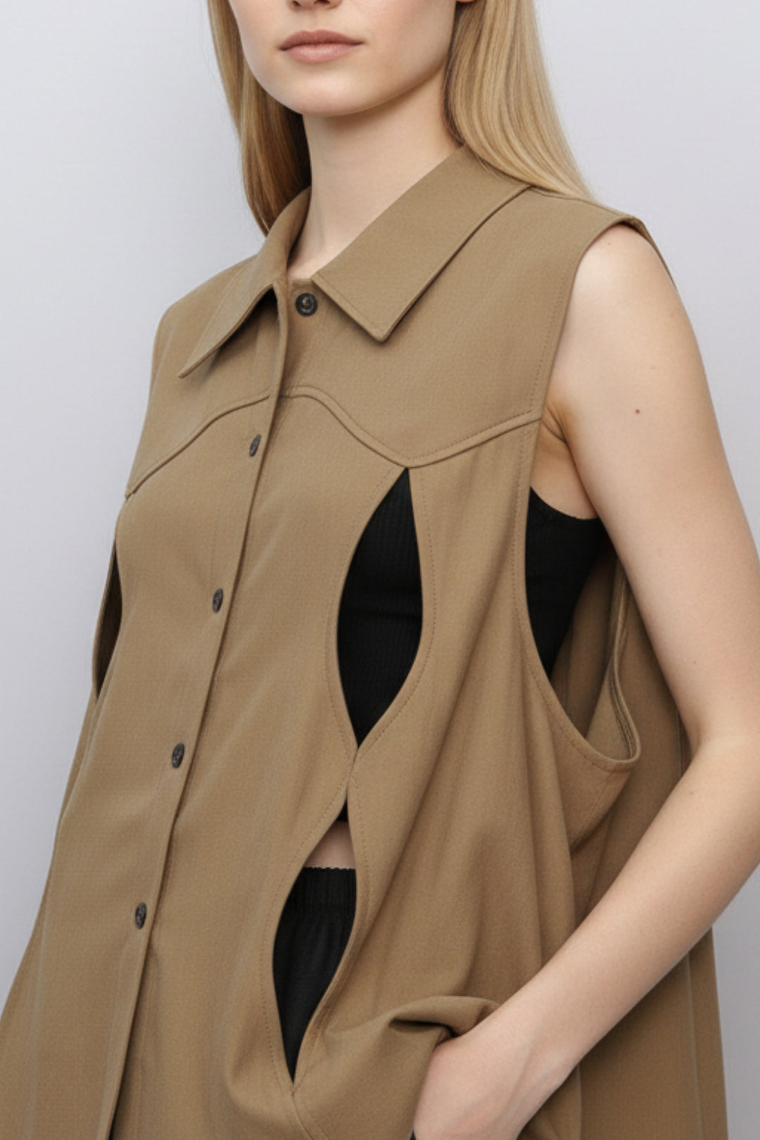Peanut Brown Cutout Top
