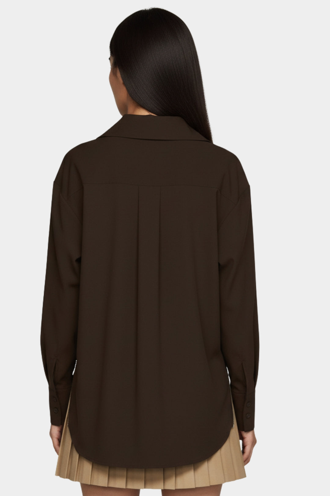 Wide-Lapel Espresso Zip Utility Shirt