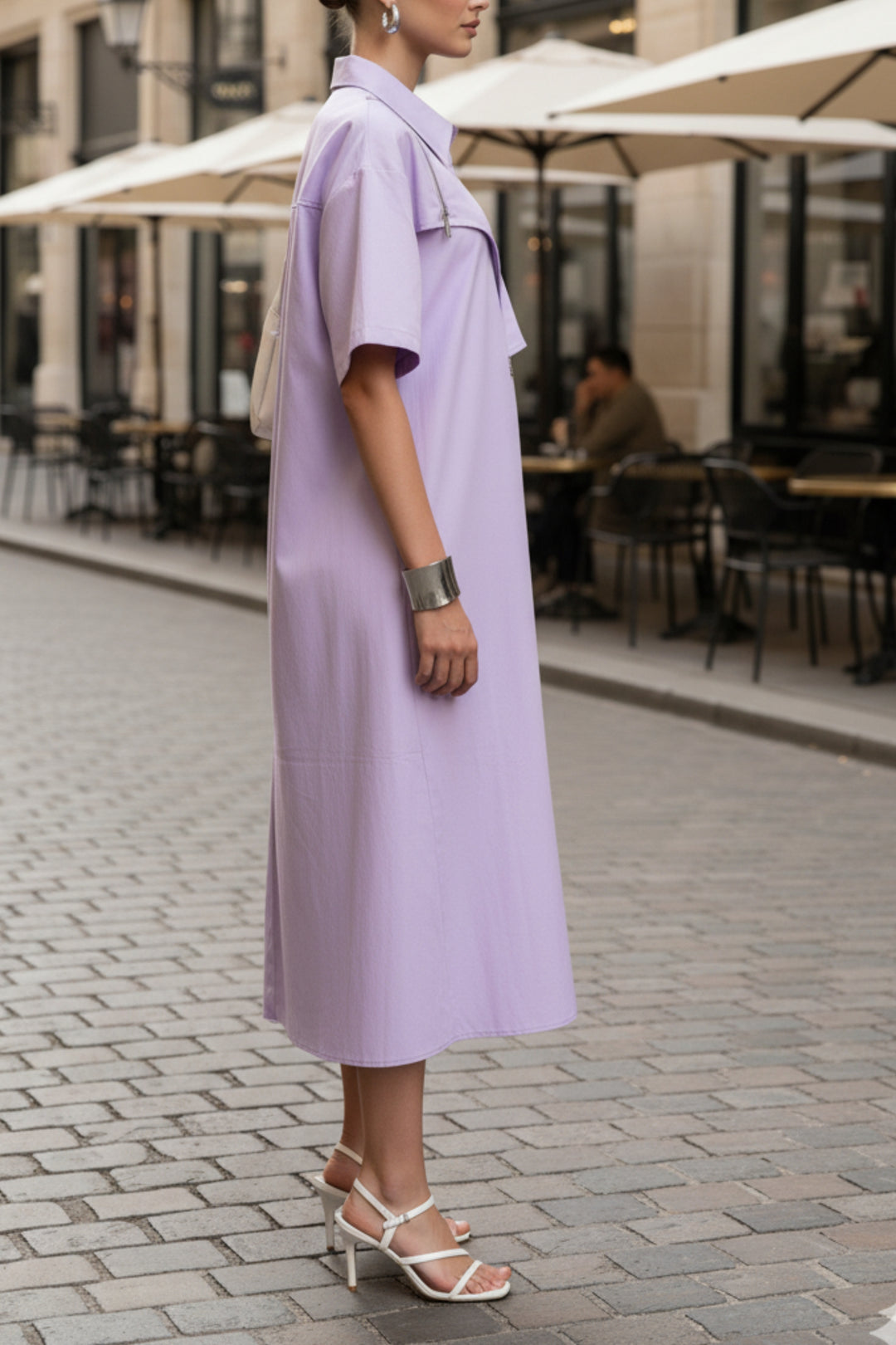 Lilac Zip Pattern Oversized Shirt Dress