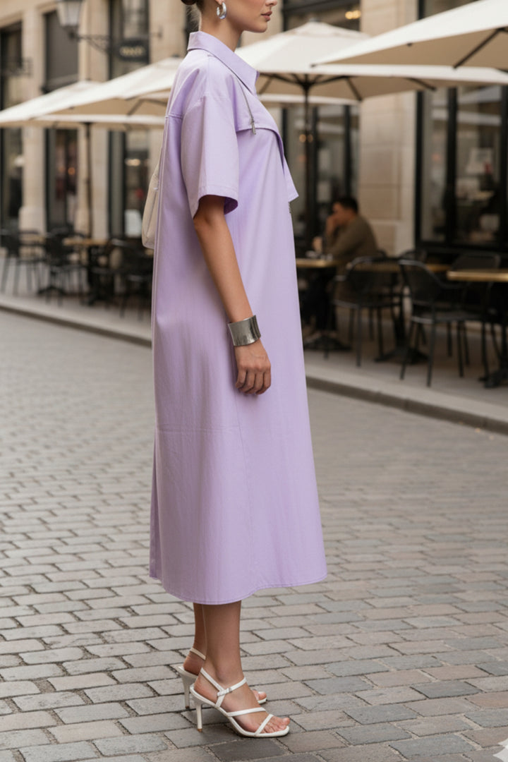 Lilac Zip Pattern Oversized Shirt Dress
